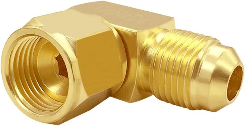 Uenede 2PCS Brass 90 Degrees Swivel Elbow Flare Fitting, 3/8 Flare Female to 3/8 Flare Male Coupler, 3/8" Tube OD SAE 45 Degree Nut Gas Adapter Nipple Pipe Fitting Connector - Image 2